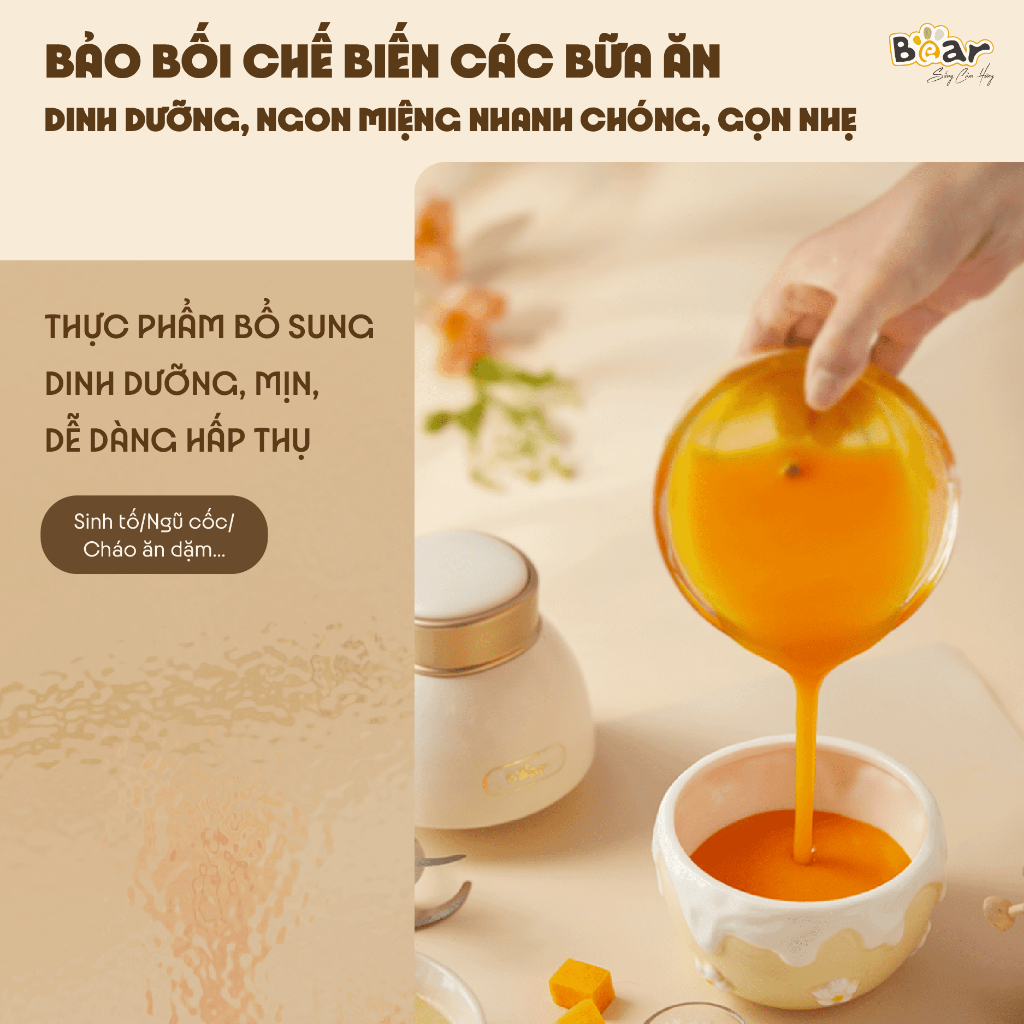 Máy xay ăn dặm cho bé KidsWorld Bear QSJ D02Q1 dung tích 600ml công suất 200W, đa năng 6 lưỡi dao và cối thủy tinh