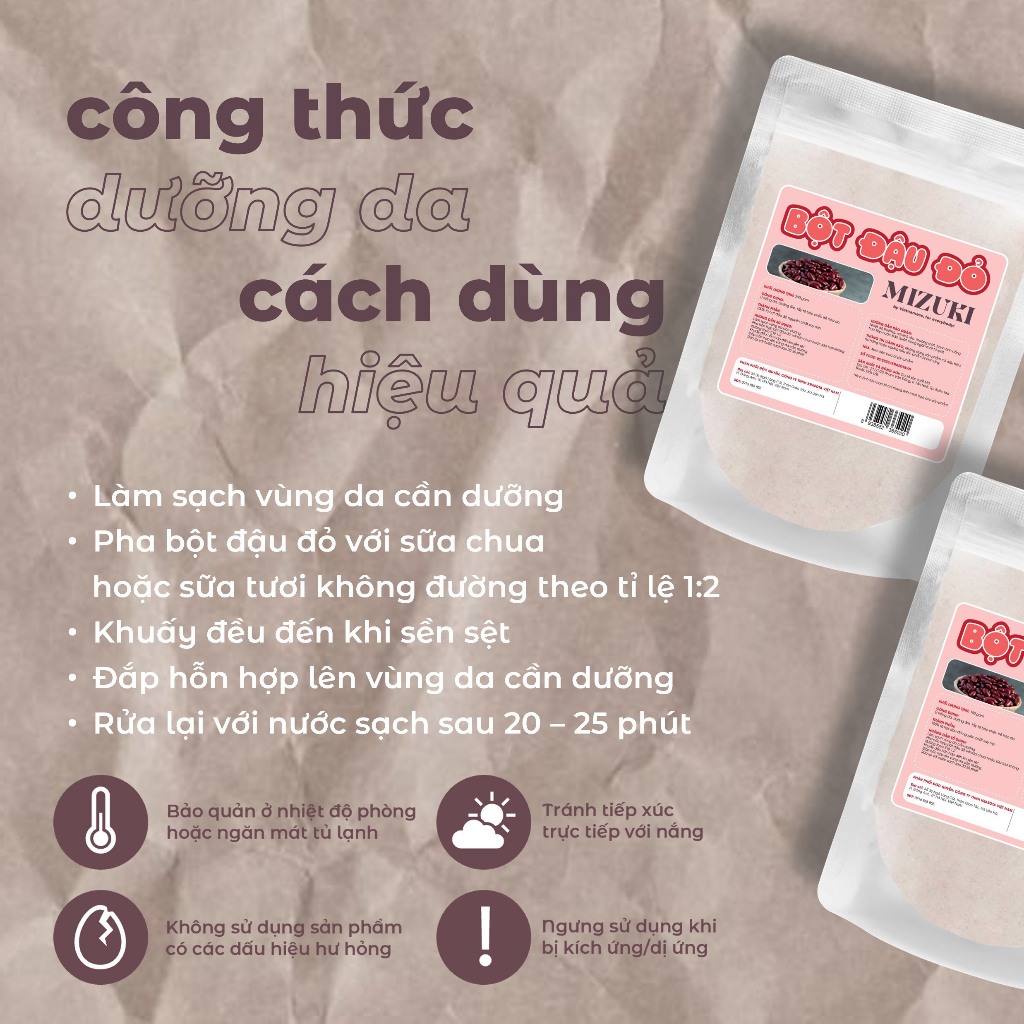 Bột Đắp Mặt Nguyên Chất Đậu Đỏ 100% Mizuki 100g 250g 500g Giúp Dưỡng Ẩm Tẩy Tế Bào Chết Ngừa Lão Hoá Da Từ Việt Nam Dezy