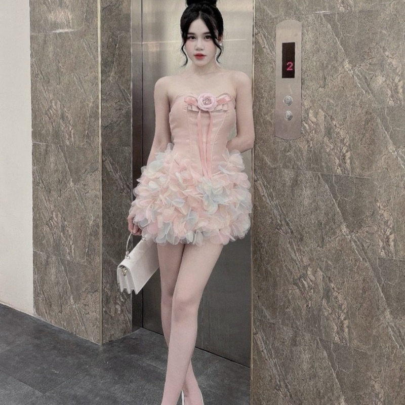 Váy Quây Đính Nơ Hoa Chân Cánh Hoa