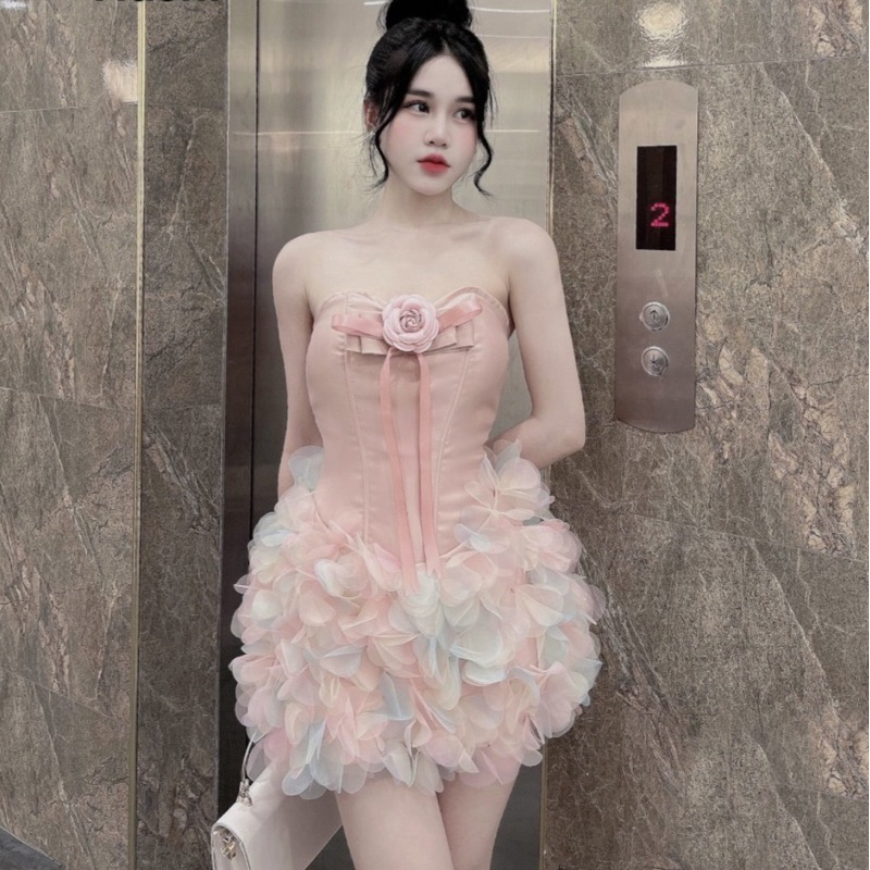 Váy Quây Đính Nơ Hoa Chân Cánh Hoa