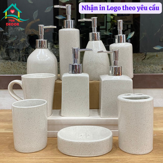 Bình Chiết dầu gội sứ Bát Tràng men muối tiêu Chai/Lọ đựng nước rửa tay-sữa tắm Bộ đồ dùng phòng tắm