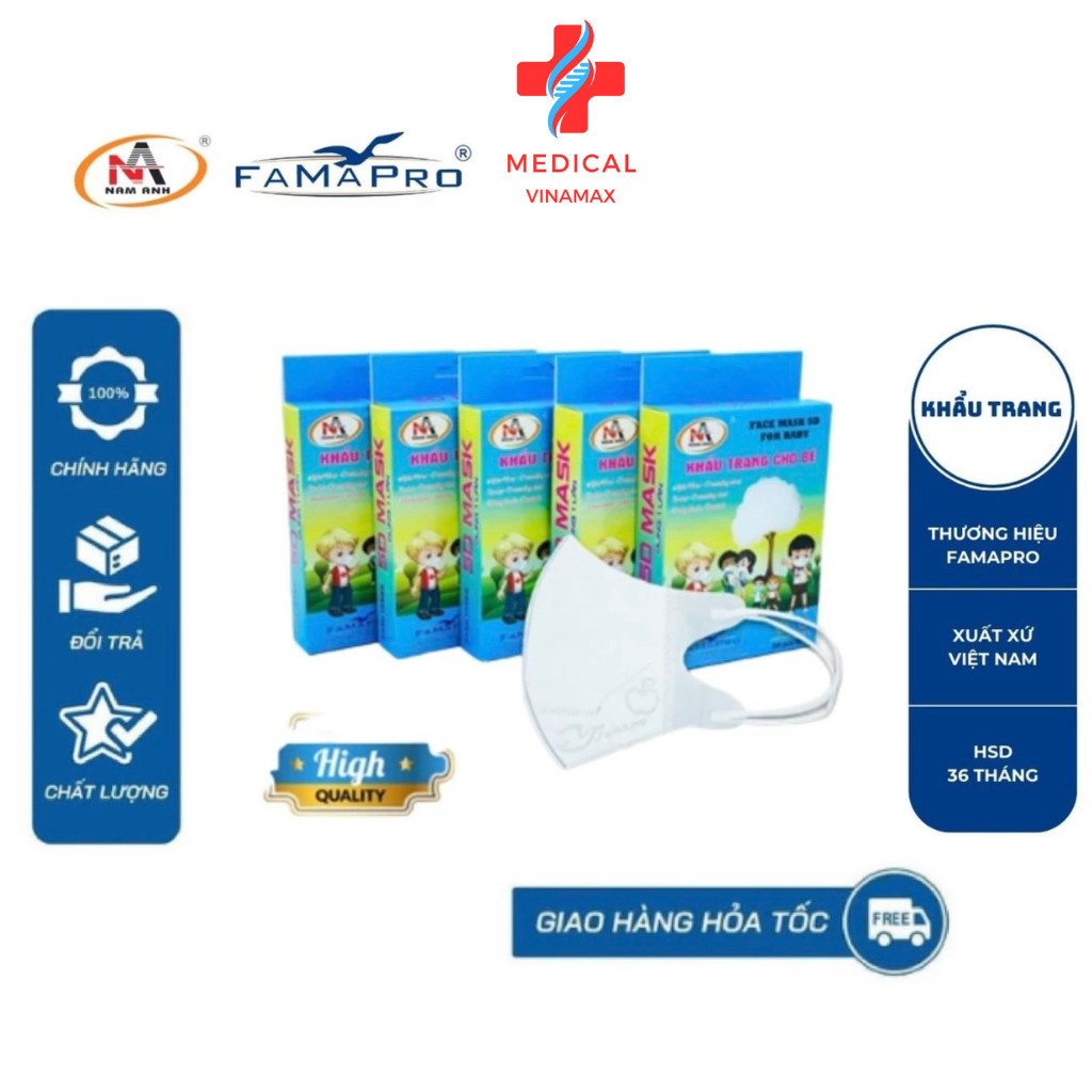 Khẩu trang 5d baby thun chính hảng FAMAPRO hộp 10 chiếc