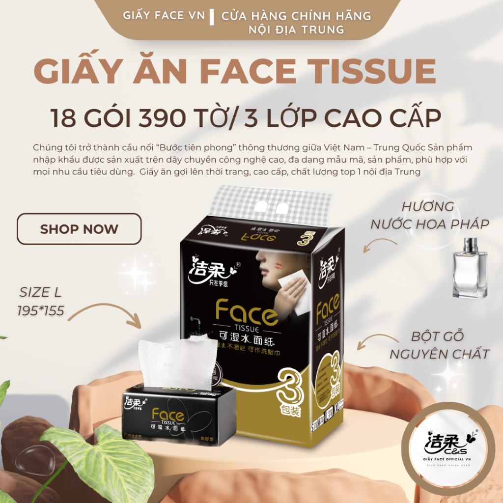 Khăn giấy Face Đen Cao Cấp size L Hương Nước Hoa 390 tờ 3 lớp