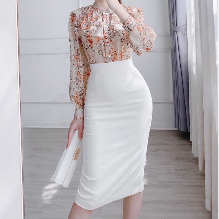 Chân Váy Bút Chì Công Sở Dài Qua Gối Có Xẻ Sau S01