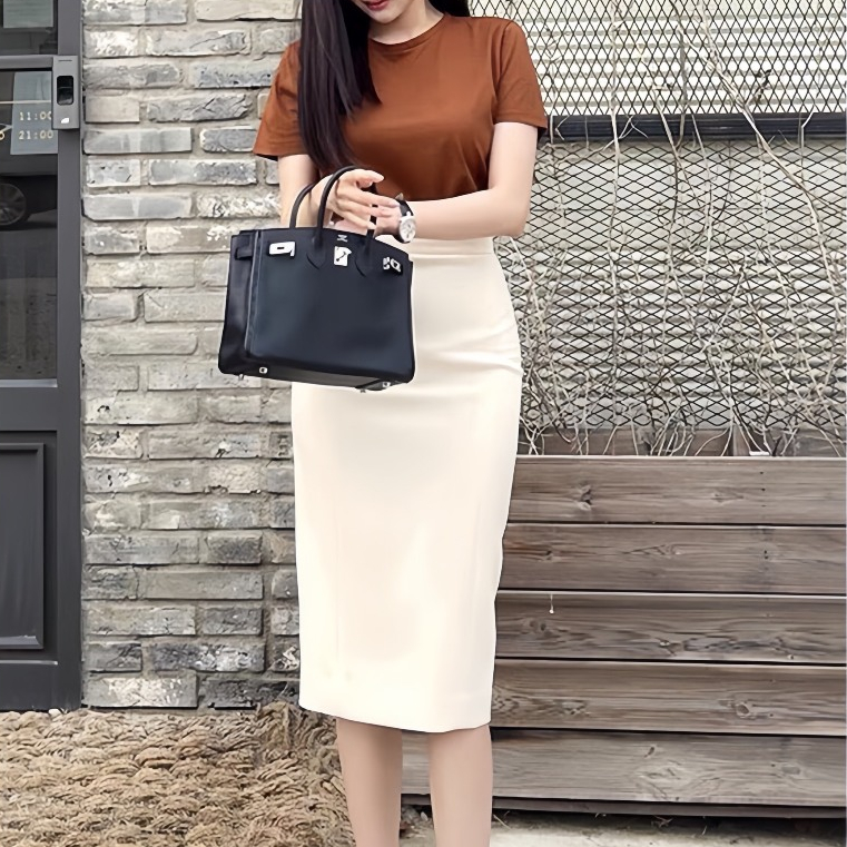 Chân Váy Bút Chì Công Sở Dài Qua Gối Có Xẻ Sau S01