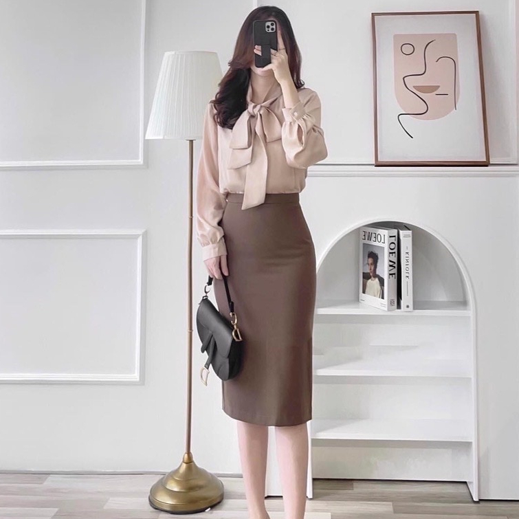 Chân Váy Bút Chì Công Sở Dài Qua Gối Có Xẻ Sau S01