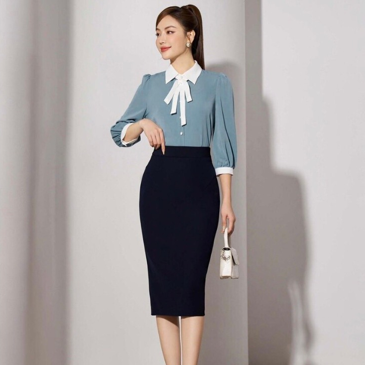 Chân Váy Bút Chì Công Sở Dài Qua Gối Có Xẻ Sau S01