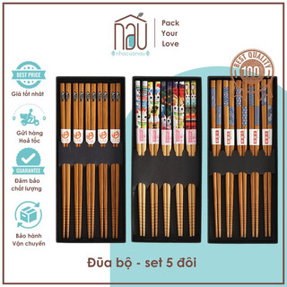 [CÓ SẴN] Bộ đũa gỗ phong cách Nhật Bản với họa tiết vân, hoa, cá mèo may mắn đáng yêu