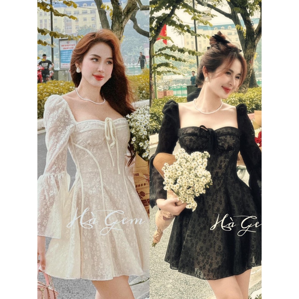 : Váy Ren Tay Loe Dáng Xèo, Váy Có Cúp Ngực Tay Loe, Hàng 2 Lớp Lên Dáng Bánh Bèo Tiểu Thư