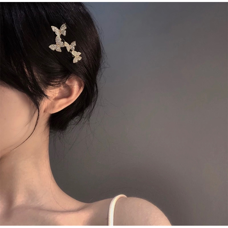 Kẹp Tóc Hình Bướm Đính Đá Lấp Lánh Phong Cách Hàn Quốc