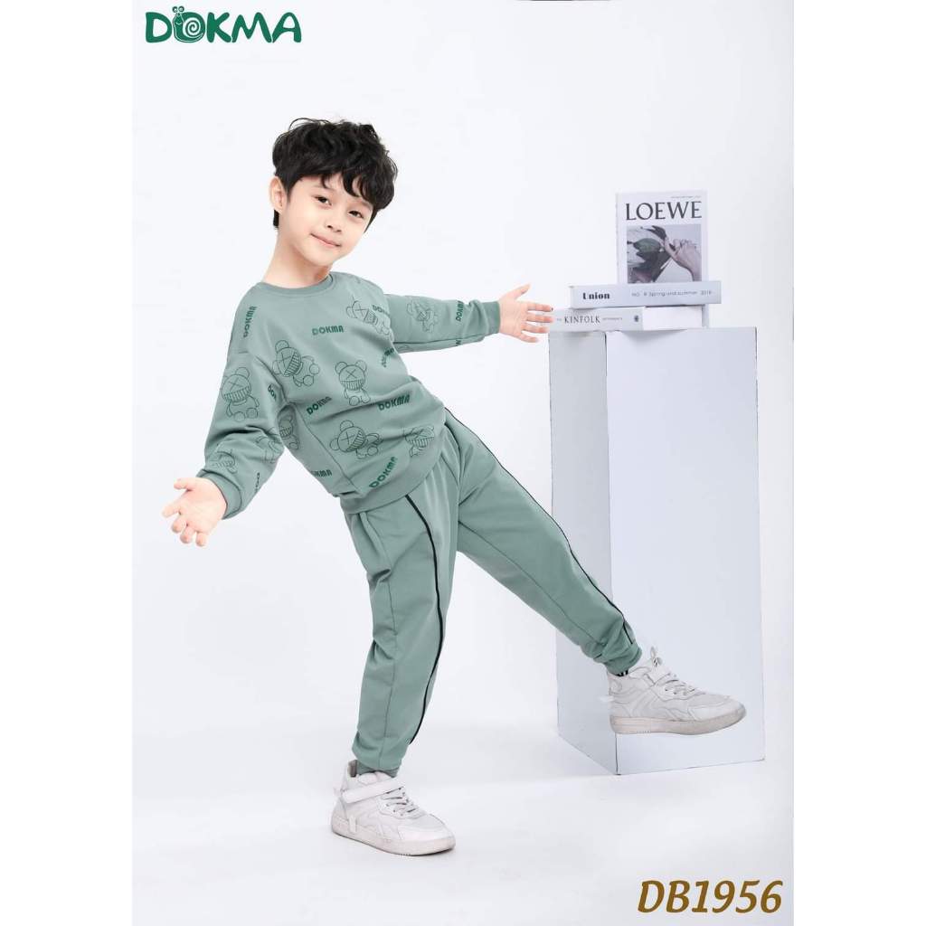 DB1956 Bộ dài tay cổ tròn bé trai cotton da cá dày vừa DOKMA