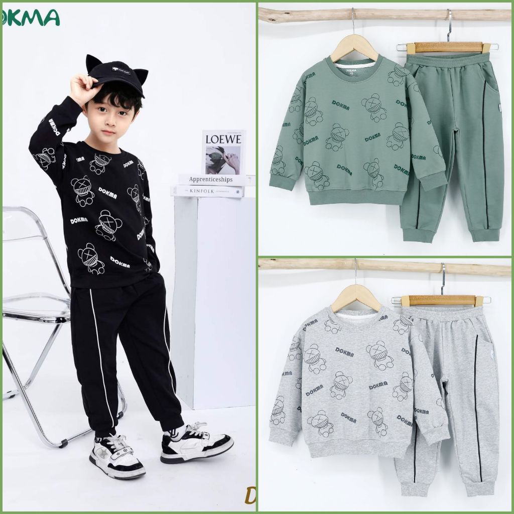 DB1956 Bộ dài tay cổ tròn bé trai cotton da cá dày vừa DOKMA