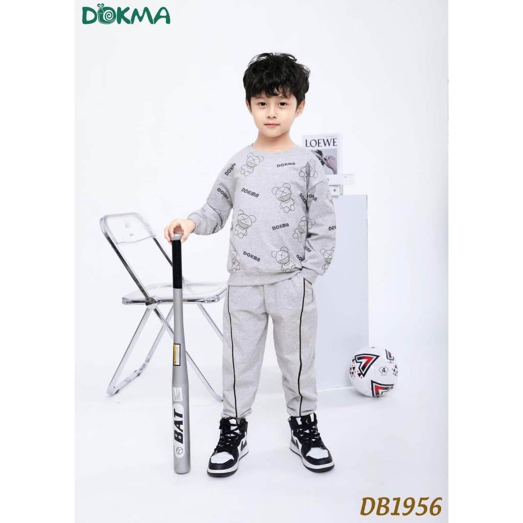 DB1956 Bộ dài tay cổ tròn bé trai cotton da cá dày vừa DOKMA