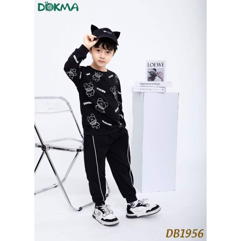 DB1956 Bộ dài tay cổ tròn bé trai cotton da cá dày vừa DOKMA