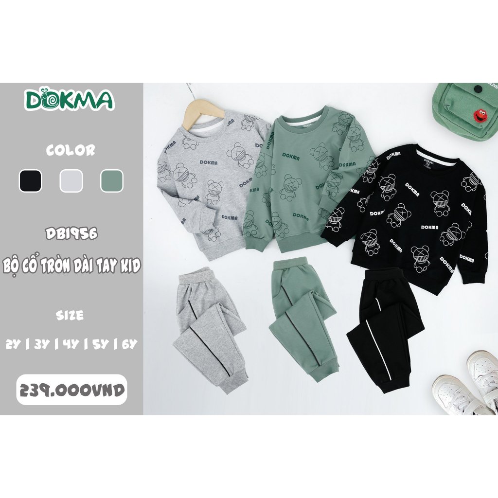 DB1956 Bộ dài tay cổ tròn bé trai cotton da cá dày vừa DOKMA
