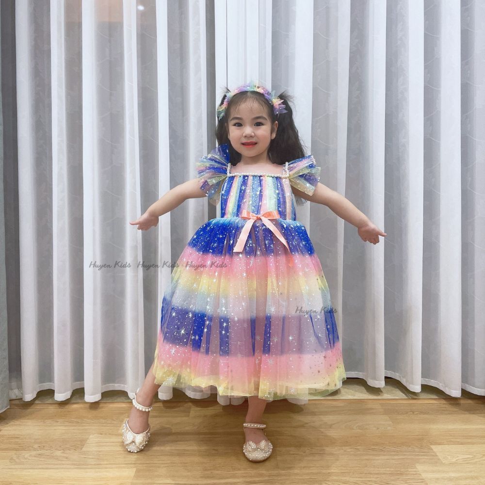 Váy Công Chúa Cầu Vồng Siêu Đẹp cho bé Gái - Đầm Công Chúa Thiết Kế Cao Cấp