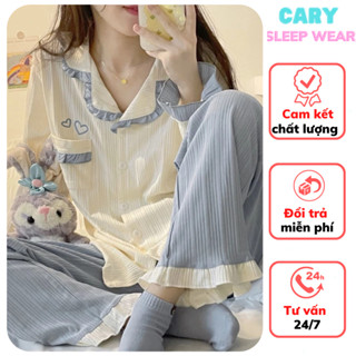 Đồ bộ nữ pijama chất xốp gân dài tay mặc nhà cao cấp CARY