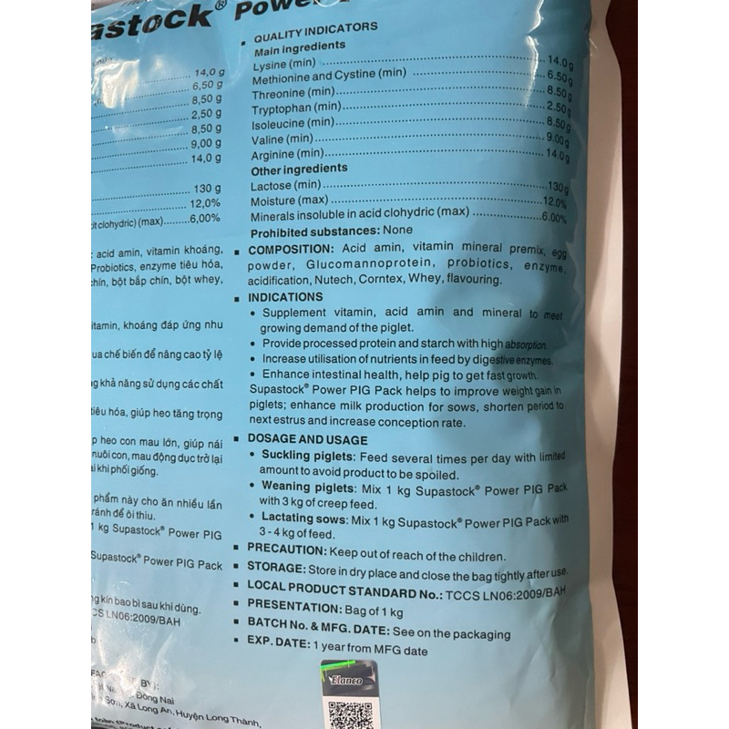 SUPASTOCK POWER PIG PACK gói 1 kg chuyên dùng Heo con lớn nhanh, giúp heo nái khoẻ và sinh sản tốt