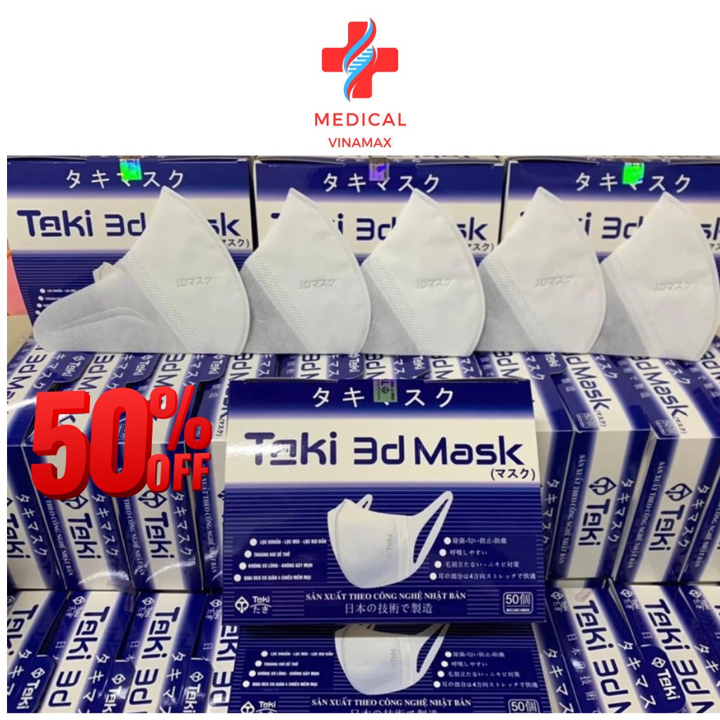 Khẩu trang 3d TAKI hộp 50 chiếc , khẩu trang 5d VINAMAX hộp 100 chiếc