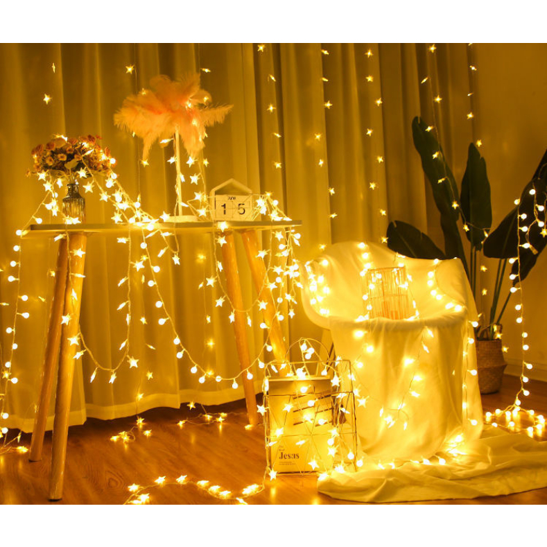 SỬ DỤNG ĐIỆN 220V. Dây Đèn Ngôi Sao 10 mét Trang Trí Phòng,Nhà Cửa, Tiệc Tùng , Noel , Đám Cưới , Không Gian Quán, vv