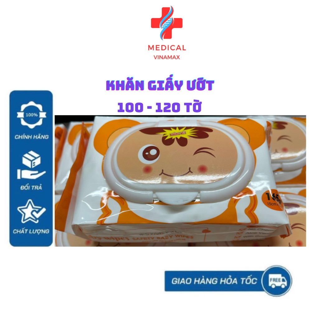 Khăn ướt cao cấp Gấu dâu không mùi  hộp 120 tờ khổ to