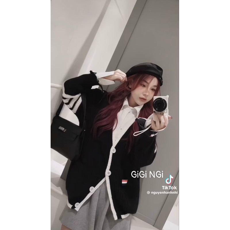 Áo Khoác Len 3 Sọc Tay Phối Trắng Chip Shop - Áo Khoác Cardigan Len Couple Mặc Đôi Xinh M18