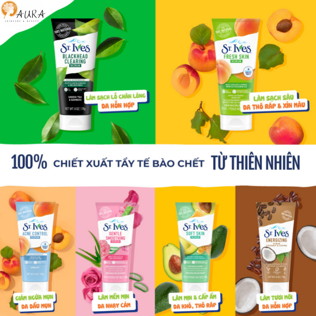 Sữa rửa mặt tẩy tế bào chết ST.Ives chiết xuất trà xanh làm sạch sâu và mịn da 170g Mỹ