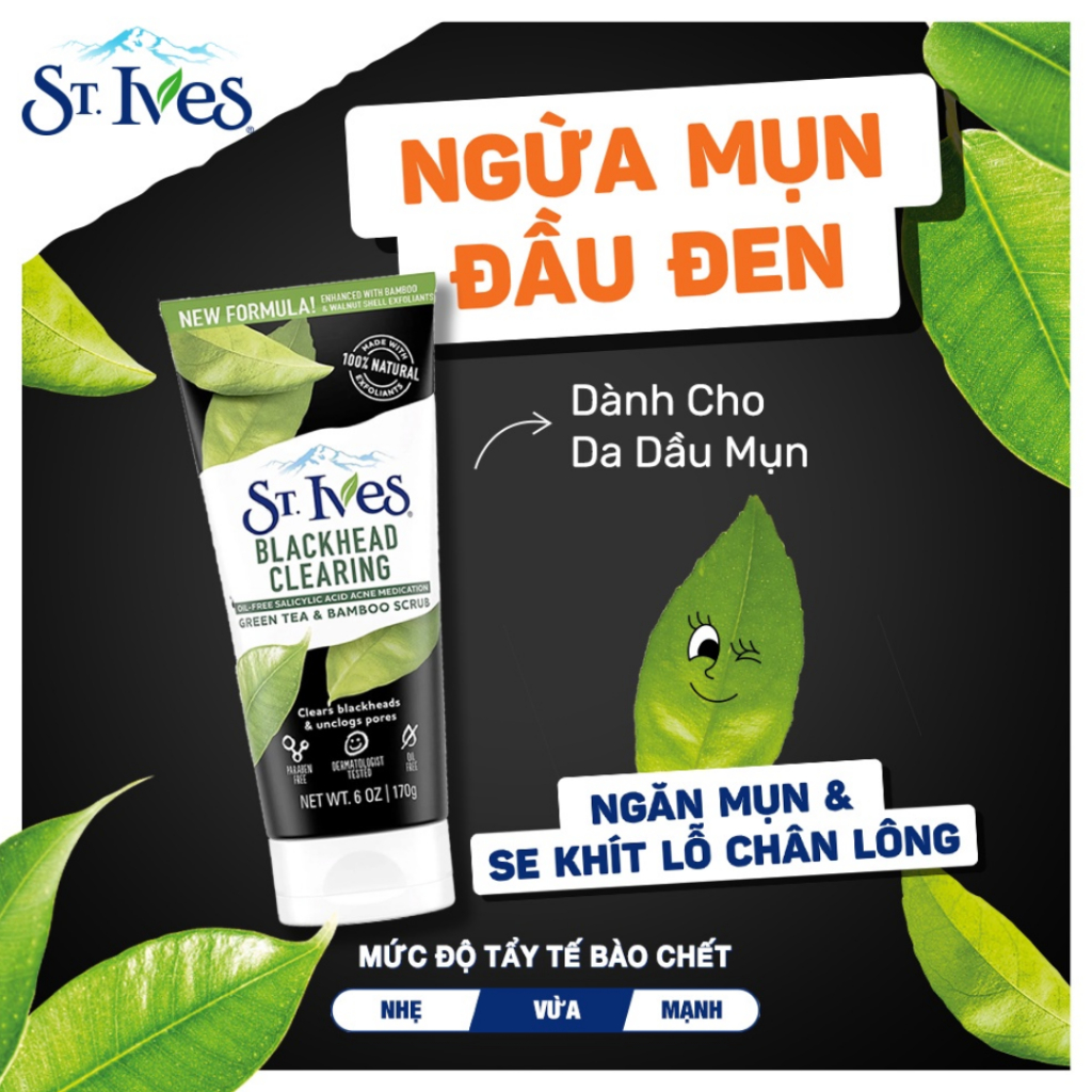 Sữa rửa mặt tẩy tế bào chết ST.Ives chiết xuất trà xanh làm sạch sâu và mịn da 170g Mỹ