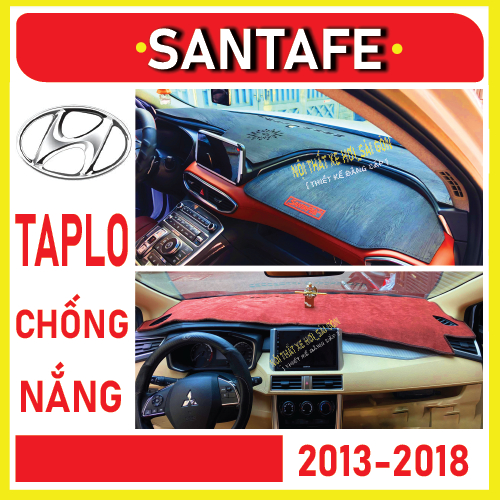 Thảm taplo xe Hyundai Santafe 2013 2014 2015 2016 2017 2018, thảm taplo che nắng da carbon, da vân gỗ, nhung cừu