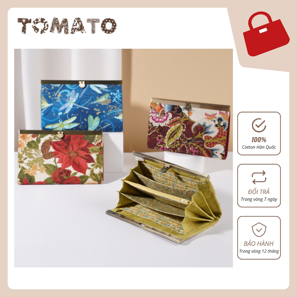 Ví dài cầm tay khung đồng vải hoạ tiết Nhật Bản cao cấp VÍ VARA RAMIS - TOMATO HANDMADE