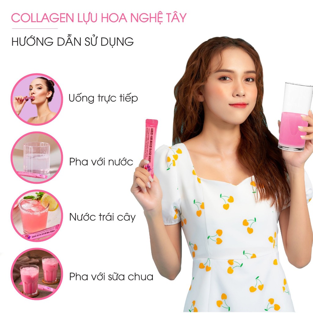 Bột Collagen Lựu Đỏ Nhụy Hoa Nghệ Tây Saffron Bio Cell Hàn Quốc 30 Gói