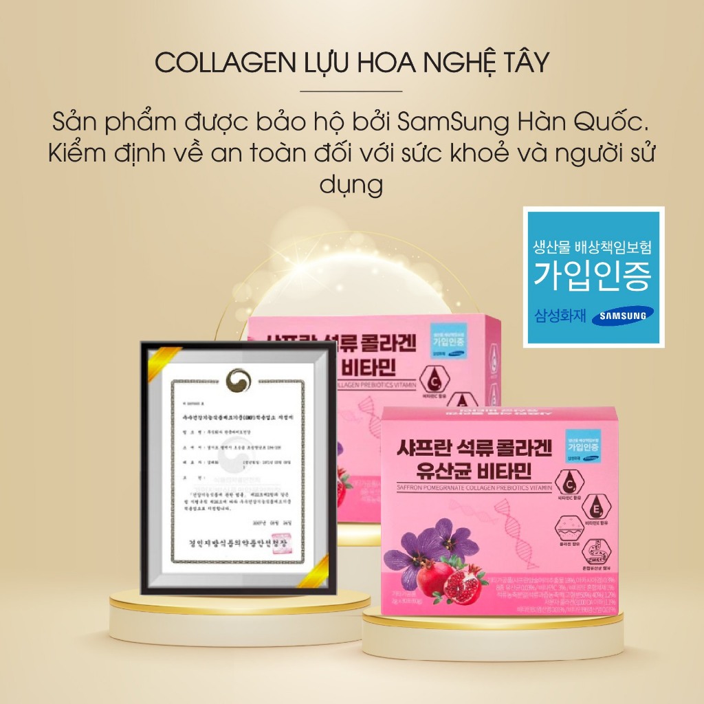 Bột Collagen Lựu Đỏ Nhụy Hoa Nghệ Tây Saffron Bio Cell Hàn Quốc 30 Gói