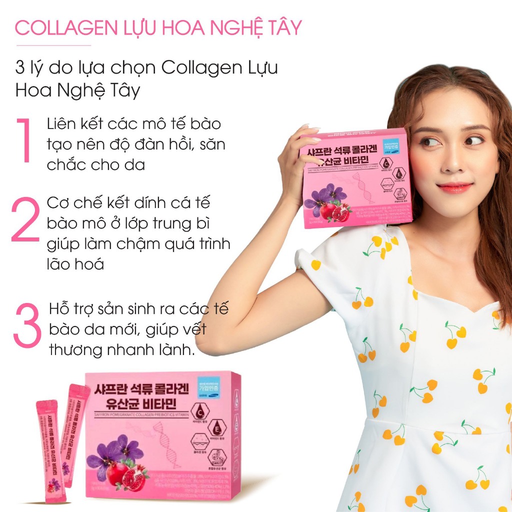 Bột Collagen Lựu Đỏ Nhụy Hoa Nghệ Tây Saffron Bio Cell Hàn Quốc 30 Gói