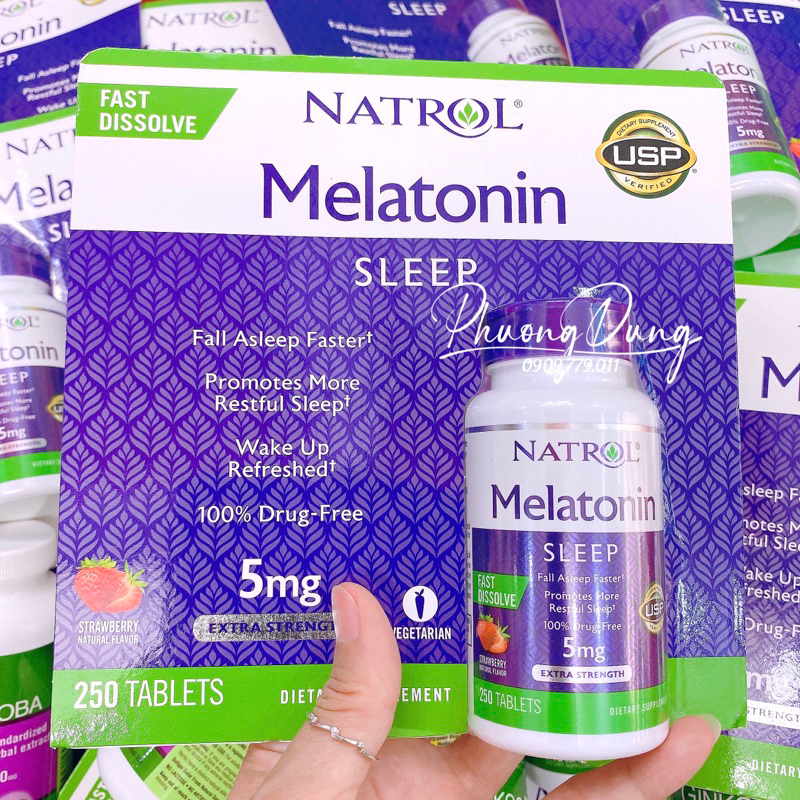 250 viên ngậm Natrol Melatonin sleep 5mg chuẩn Mỹ hỗ trợ giấc ngủ ngon vị dâu