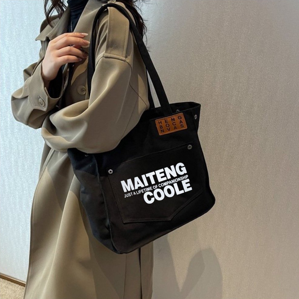 Túi tote túi vải canvas nữ đeo vai có ngăn phụ họa tiết chữ phong cách ulzzang Hàn Quốc T20
