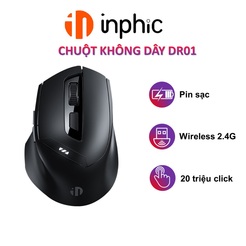 Chuột máy tính không dây Yindiao Inphic DR01 wireless kết nối usb thiết kế công thái học chơi game làm việc silent