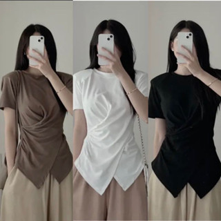 ÁO THUN XOẮN EO TAY NGẮN VẠT XÉO HACK EO TÔN DÁNG CT1998