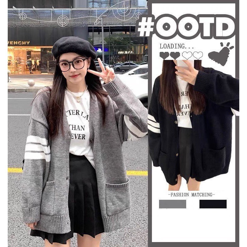 Áo Khoác Nữ, Áo Cadigan Tay Kẻ Vạch Chất Len Hàng QCCC Loại 1