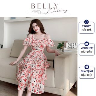 [Xả Kho] Váy Tơ Hoa Đỏ 2 Dây BELLY CLOTHING, Váy M26 Thiết Kế 2 Lớp, Chất Tơ Mềm Mại, Phù Hợp Mặc Đi Chơi, Đi Biển