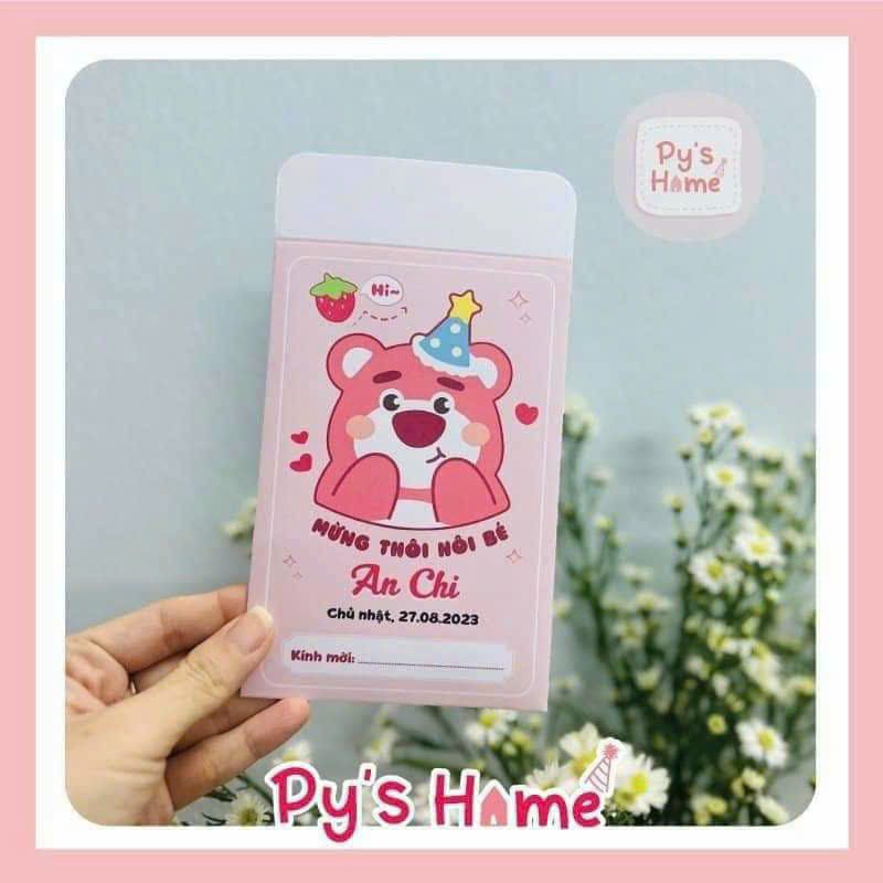 Thiệp Thôi Nôi-Sinh Nhật Thiết Kế Cho Bé Gái Chủ đề Gấu Dâu