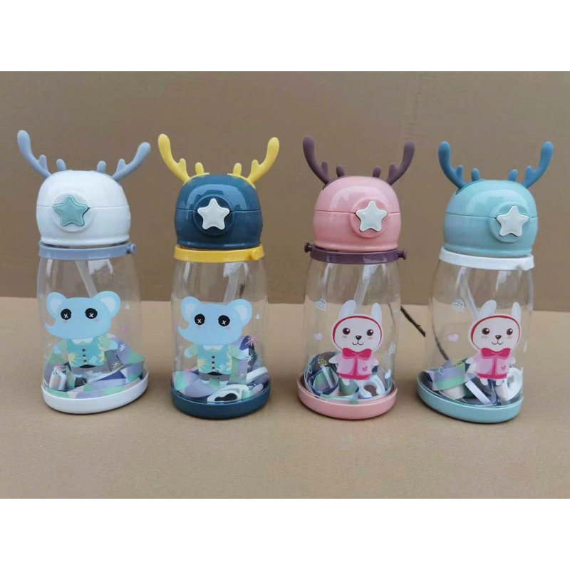 Bình Nước Nhựa💚CAM KẾT CHUẨN💚Bình Nước Hình Sừng Hươu Dễ Thương Cho Bé