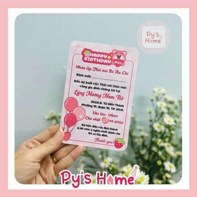 Thiệp Thôi Nôi-Sinh Nhật Thiết Kế Cho Bé Gái Chủ đề Gấu Dâu