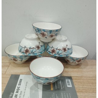 Combo 10 chén sứ hoa văn 4d ăn cơm 11 cm viền xanh