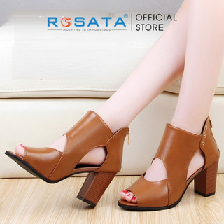 Giày bốt cổ cao nữ đế vuông 7p ROSATA RO114 hở mũi da Pu loại 1 mềm mại khóa kéo