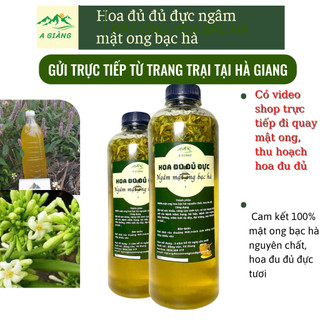 Hoa đu đủ đực ngâm mật ong bạc hà, Hoa đu đủ đực tươi ngâm mật ong bạc hà nguyên chất chia 500ml