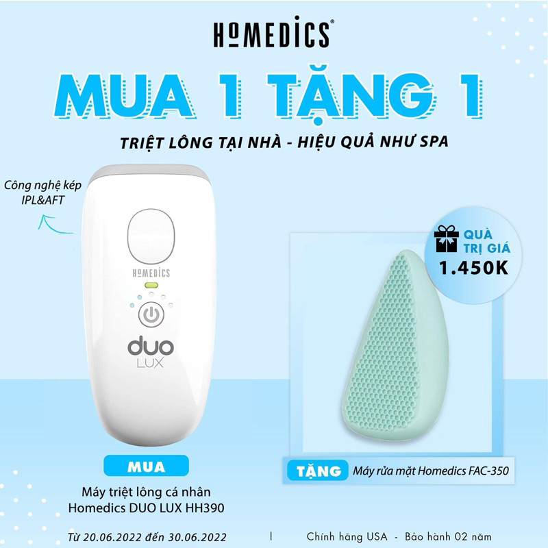 [CHÍNH HÃNG] Máy triệt lông HoMedics của MỸ IPL-HH390 số xung 300.000, cảm biến màu da đảm bảo an toàn