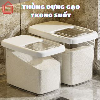 Thùng đựng gạo, đựng ngũ cốc, đồ khô, thùng đựng gạo 3/9/12kg trong suốt có nắp đậy kín chống ẩm mốc, côn trùng