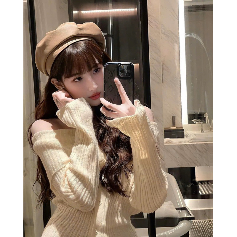 SET ÁO NUDE TRỄ VAI - CHÂN VÁY XẾP LY