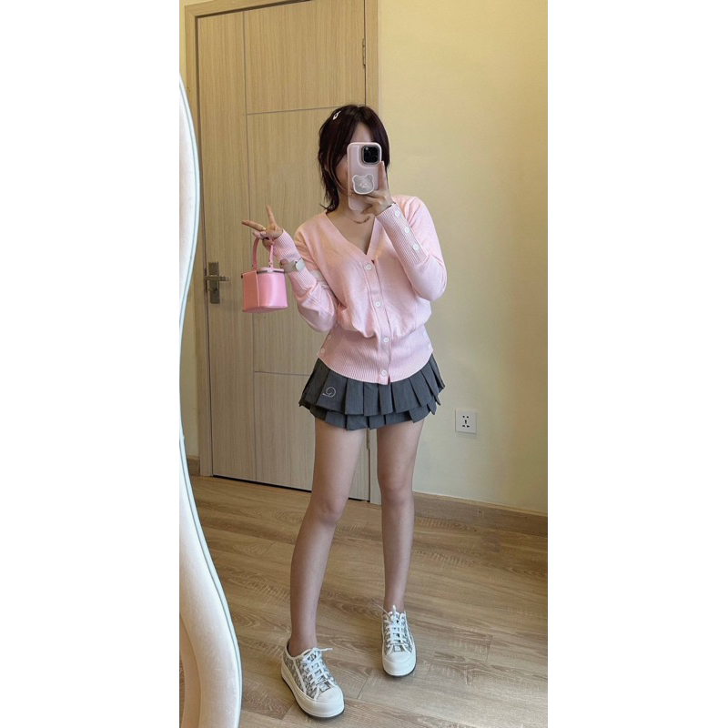 Áo Len Cardigan Thome Brown Màu Hồng Kẻ Sọc Hot Hit Phong Cách Năng Động Kèm Ảnh Thật Ở Cuối