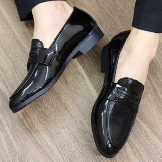 Giày tây nam da bóng dập caro thời trang, đế khâu chắc chắn - MT caro bóng